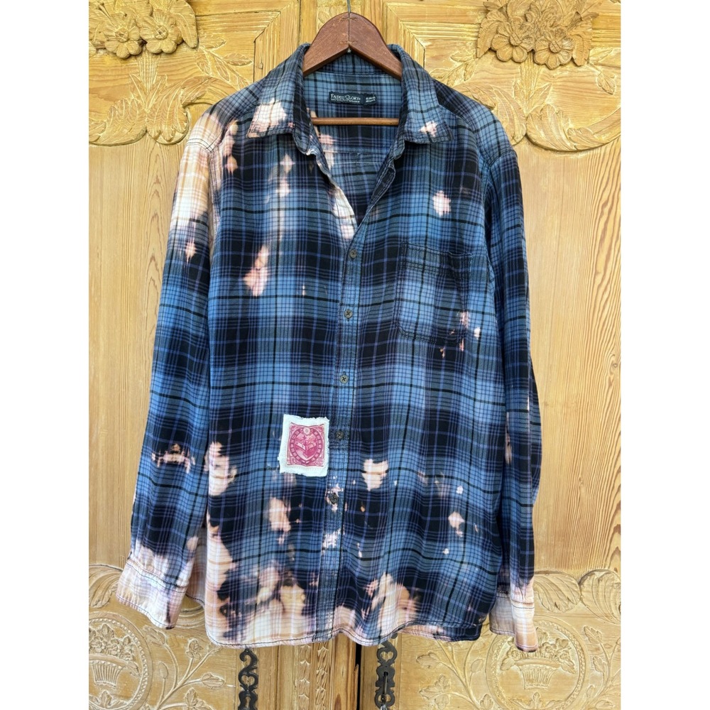 Moonshine Salvage Bleached Floral Art Flannel Shirt XL Cottagecore Boho - Picture 6 of 9